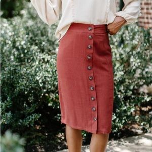 Main Street Exchange ‘Damaris’ Linen Rust Button Skirt